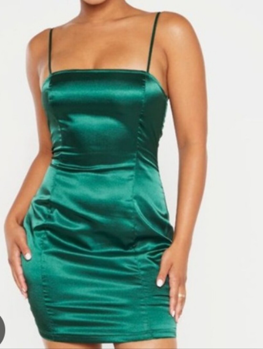 PrettyLittleThing Emerald Green Satin Strappy Mini Dress